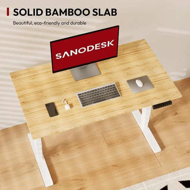 Alt view image 5 of 7 - 48 Inch Bamboo Electric Standing Desk, 3 Stage Dual Motor Height Adjustable Desk, Stable and Durable Sit to Stand Home Office Desk (White Frame/ 48 x 24 Natural Bamboo Top)