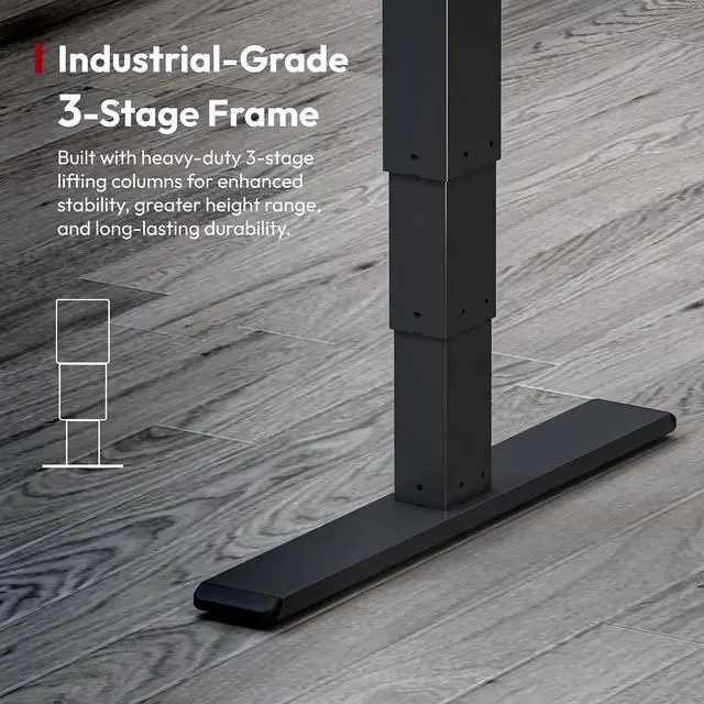 Alt view image 4 of 7 - Electric Height Adjustable 3-Leg L Shaped Standing Desk Frame, Support up to 330lbs, Sit Stand Ergonomic L Desk Frame Only, Black