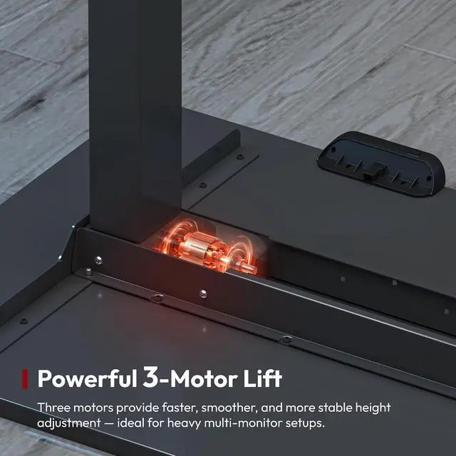 Alt view image 5 of 7 - Electric Height Adjustable 3-Leg L Shaped Standing Desk Frame, Support up to 330lbs, Sit Stand Ergonomic L Desk Frame Only, Black