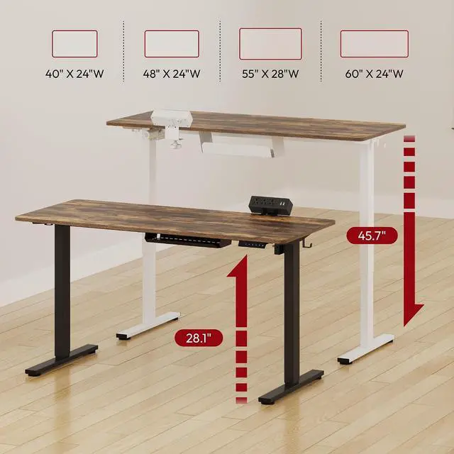 Alt view image 2 of 7 - Electric Standing Desk with Desk Clamp Power Strip 48"x 30" Whole-Piece Desktop Height Adjustable Stand Up Desk with Cable Management Sit Stand Home Office Desk White Frame/Rustic Brown Top