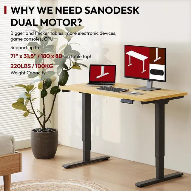 Alt view image 4 of 7 - 48" Electric Standing Desk,One-piece Dual Motor Height Adjustable Desk, Stable and Durable 3-Stage Stand up Desk for Home Office (Black Frame/48 x 30 Inch Maple top)