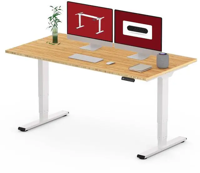 Main image of 55 Inch 3 Stage Bamboo Electric Standing Desk, Dual Motor Height Adjustable Desk, Whole-Piece Desktop Sit to Stand Home Office Desk (White Frame/ 55 x 28 Natural Bamboo Top)