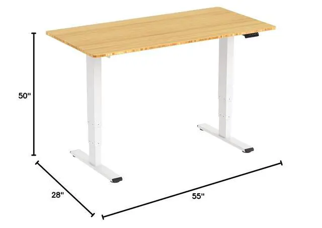 Alt view image 3 of 7 - 55 Inch 3 Stage Bamboo Electric Standing Desk, Dual Motor Height Adjustable Desk, Whole-Piece Desktop Sit to Stand Home Office Desk (White Frame/ 55 x 28 Natural Bamboo Top)