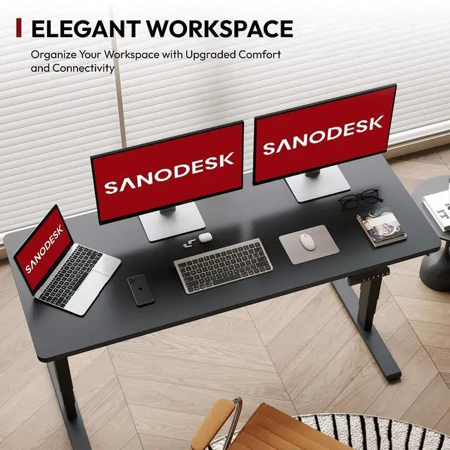 Alt view image 4 of 7 - Standing Desk with Dual Motor, 3-Stage Lifting Column, Handset with 3 Preset and Sit-Stand Reminder - 60 inch One-piece Black Desk/Black Frame, Height Adjustable Desk for Home and Office