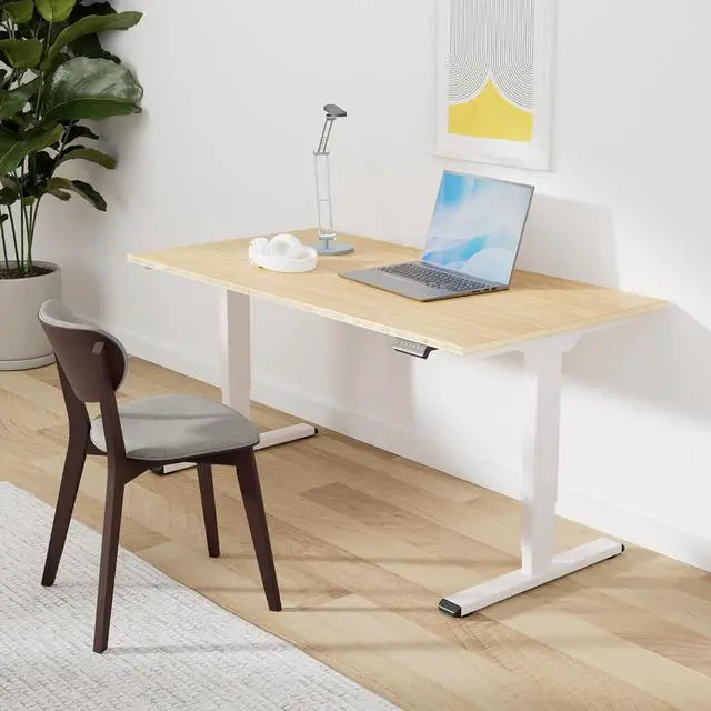 Alt view image 2 of 7 - 55 Inch 3 Stage Bamboo Electric Standing Desk, Dual Motor Height Adjustable Desk, Whole-Piece Desktop Sit to Stand Home Office Desk (White Frame/ 55 x 28 Natural Bamboo Top)