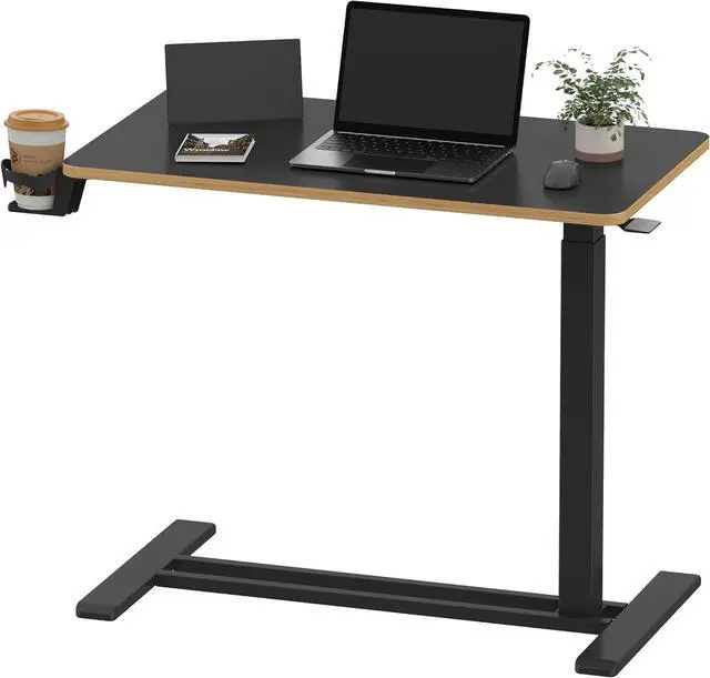 Main image of Medical Adjustable Overbed Bedside Table with Hidden Casters, Pneumatic Mobile Laptop Computer Standing Desk Cart with Tray, Hospital and Home Use(31.5" W x 17.7" D, Black)