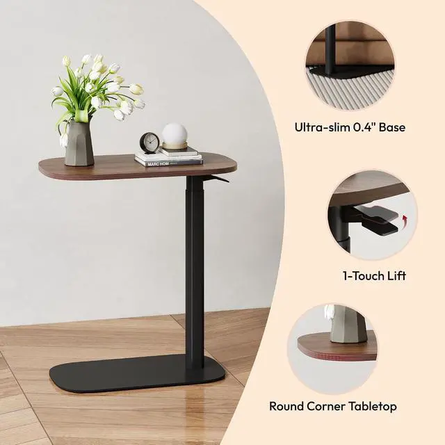 Alt view image 7 of 7 - Small Standing Desk Pneumatic Height Adjustable Sit Stand Laptop Desk Overbed Table Computer Cart for Home Office Workstations (23.6" W x 13.8" D, Black Walnut)