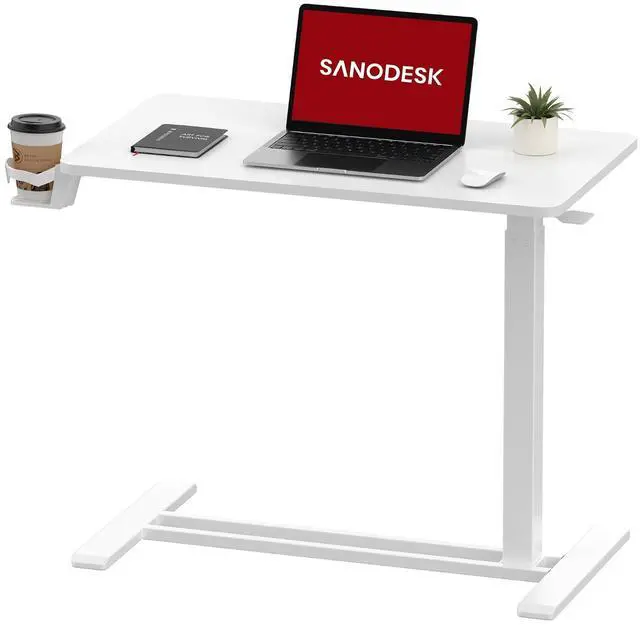 Main image of Mobile Standing Desk with Hidden Wheels,Pneumatic Laptop Desk Rolling Computer Cart Movable Height Adjustable Small Sit Stand Desk for Home Office(31.5" W x 15.7" D,White)