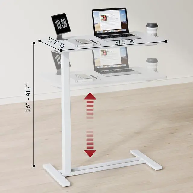 Alt view image 2 of 7 - Mobile Standing Desk with Hidden Wheels,Pneumatic Laptop Desk Rolling Computer Cart Movable Height Adjustable Small Sit Stand Desk for Home Office(31.5" W x 15.7" D,White)