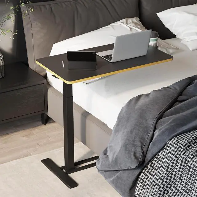 Alt view image 5 of 7 - Mobile Standing Desk with Hidden Wheels,Pneumatic Laptop Desk Rolling Computer Cart Movable Height Adjustable Small Sit Stand Desk for Home Office(31.5" W x 17.7" D, Black+Maple Band)