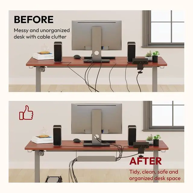 Alt view image 6 of 7 - Electric Standing Desk with Desk Clamp Power Strip 48"x 24" Whole-Piece Desktop Height Adjustable Stand Up Desk with Cable Management Sit Stand Home Office Desk Silver Frame/Mahogany Top