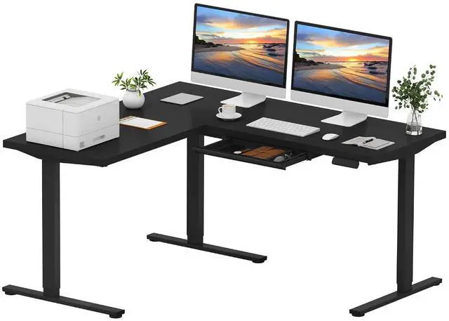 Main image of L Shaped Electric Standing Desk with Drawer, 63 Inch Ergonomic Adjustable Height Desk with Storage, Corner Desk Sit Stand up Computer Table for Work Office Home, Black
