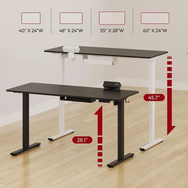 Alt view image 2 of 7 - Electric Standing Desk with Desk Clamp Power Strip 48"x 30" Whole-Piece Desktop Height Adjustable Stand Up Desk with Cable Management Sit Stand Home Office Desk Black Frame/Black Top