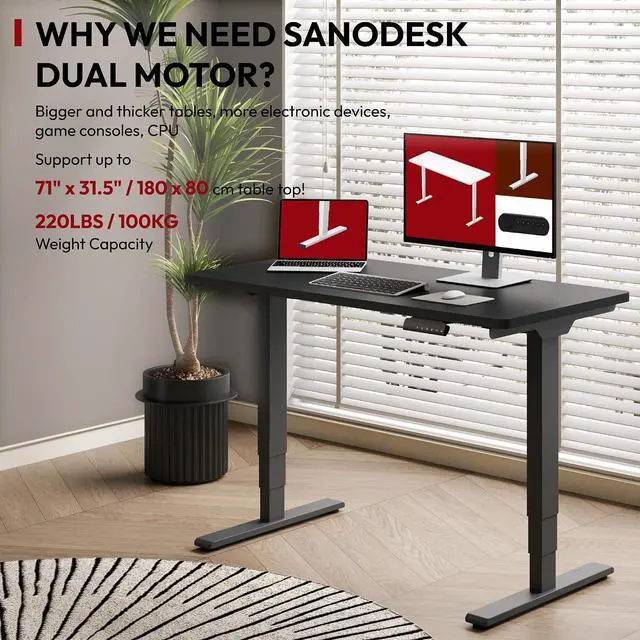 Alt view image 3 of 7 - 48" Electric Standing Desk,One-piece Dual Motor Height Adjustable Desk, Stable and Durable 3-Stage Stand up Desk for Home Office (Black Frame/ 48 x 30 Inch Black top)
