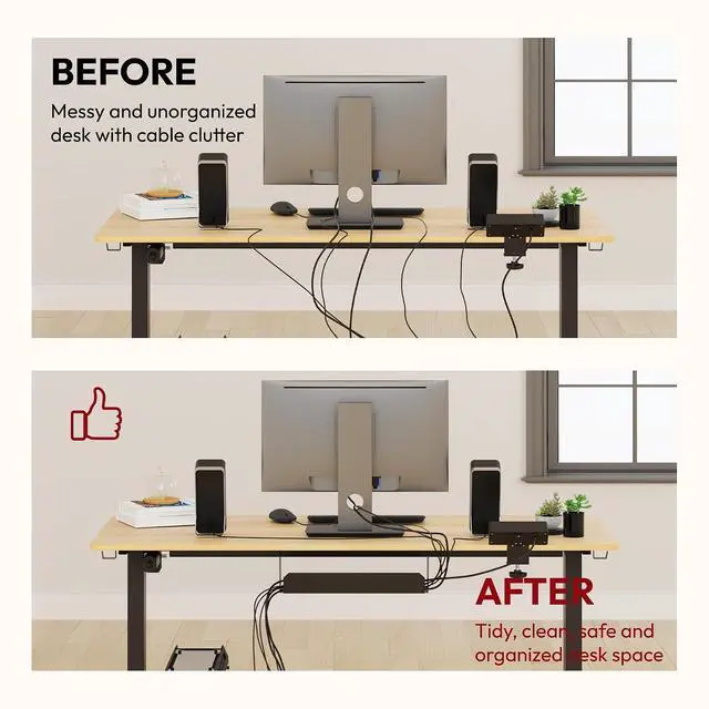 Alt view image 5 of 7 - Electric Standing Desk with Desk Clamp Power Strip 55"x 28" Whole-Piece Desktop Height Adjustable Stand Up Desk with Cable Management Sit Stand Home Office Desk Black Frame/Mahogany Top