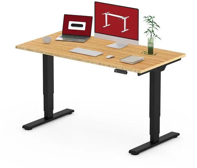 Main image of 48 Inch Bamboo Electric Standing Desk, 3 Stage Dual Motor Height Adjustable Desk, Stable and Durable Sit to Stand Home Office Desk (Black Frame/ 48 x 24 Natural Bamboo Top)