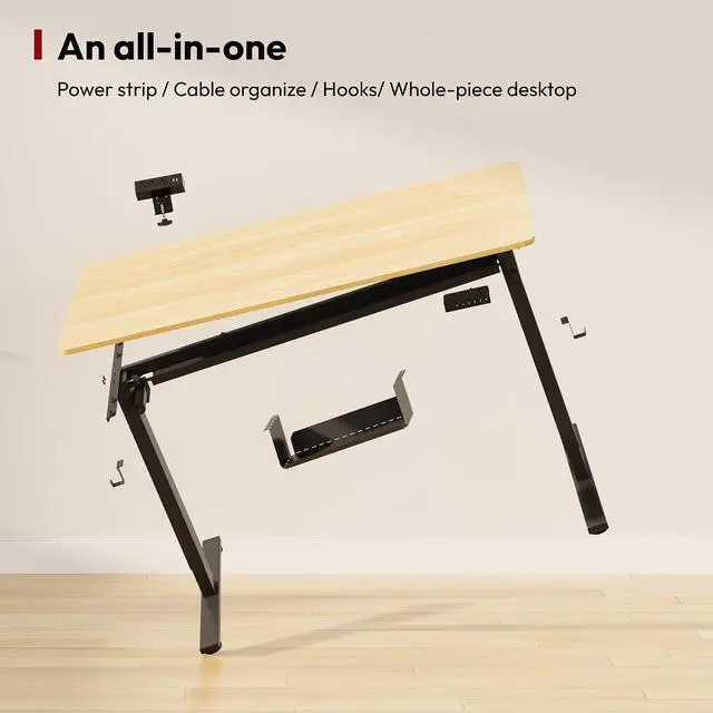 Alt view image 7 of 7 - Electric Standing Desk with Desk Clamp Power Strip 55"x 28" Whole-Piece Desktop Height Adjustable Stand Up Desk with Cable Management Sit Stand Home Office Desk Black Frame/Mahogany Top
