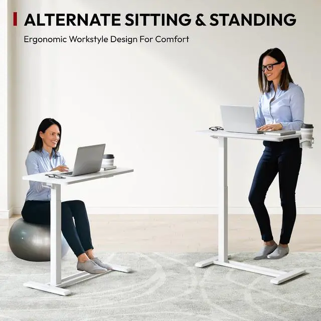 Alt view image 5 of 7 - Mobile Standing Desk with Hidden Wheels,Pneumatic Laptop Desk Rolling Computer Cart Movable Height Adjustable Small Sit Stand Desk for Home Office(27.6" W x 15.7" D, White)