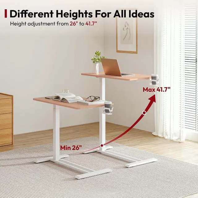Alt view image 3 of 7 - Medical Adjustable Overbed Bedside Table with Hidden Casters, Pneumatic Mobile Laptop Computer Standing Desk Cart with Tray, Hospital and Home Use(27.6" W x 15.7" D, Pink)