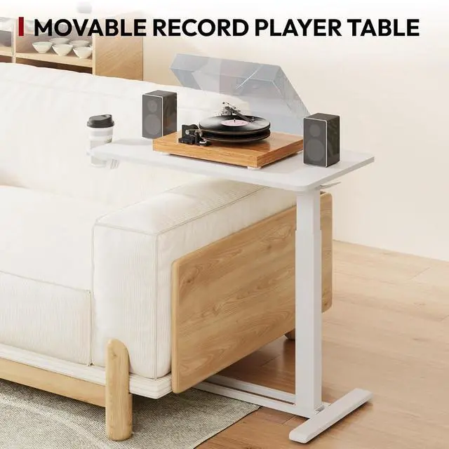 Alt view image 6 of 7 - Mobile Standing Desk with Hidden Wheels,Pneumatic Laptop Desk Rolling Computer Cart Movable Height Adjustable Small Sit Stand Desk for Home Office(31.5" W x 15.7" D,White)