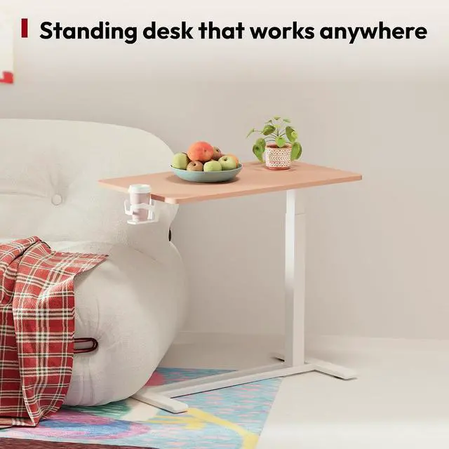 Alt view image 4 of 7 - Mobile Standing Desk with Hidden Wheels,Pneumatic Laptop Desk Rolling Computer Cart Movable Height Adjustable Small Sit Stand Desk for Home Office(27.6" W x 15.7" D, Pink)