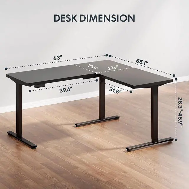 Alt view image 3 of 7 - L Shaped Standing Desk Adjustable Height, Electric Corner Standing Desk, 63 x 55 inch Sit Stand Computer Table with Splice Board, Black