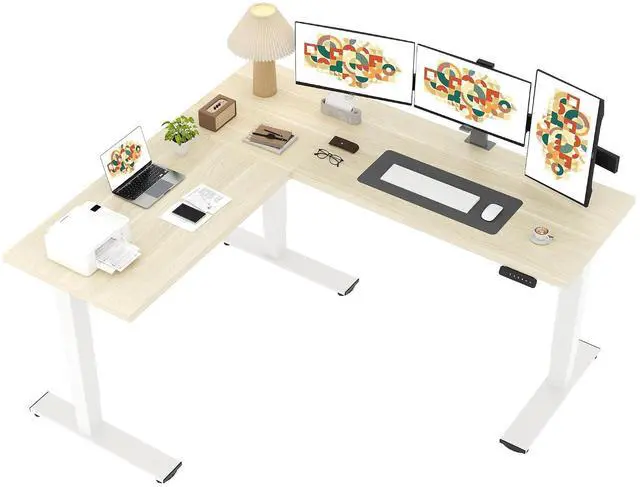 Main image of L Shaped Standing Desk Adjustable Height, Electric Corner Standing Desk, 71 x 63 inch Sit Stand Computer Table with Splice Board, Maple