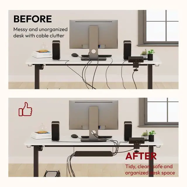 Alt view image 5 of 7 - Electric Standing Desk with Desk Clamp Power Strip 48"x 30" Whole-Piece Desktop Height Adjustable Stand Up Desk with Cable Management Sit Stand Home Office Desk Black Frame/White Top