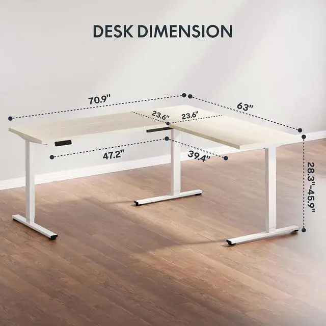 Alt view image 3 of 7 - L Shaped Standing Desk Adjustable Height, Electric Corner Standing Desk, 71 x 63 inch Sit Stand Computer Table with Splice Board, Maple