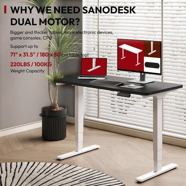 Alt view image 5 of 7 - 48" Electric Standing Desk,One-Piece Dual Motor Height Adjustable Desk, Stable and Durable 3-Stage Stand up Desk for Home Office (White Frame/48 x 30 Inch Black top)