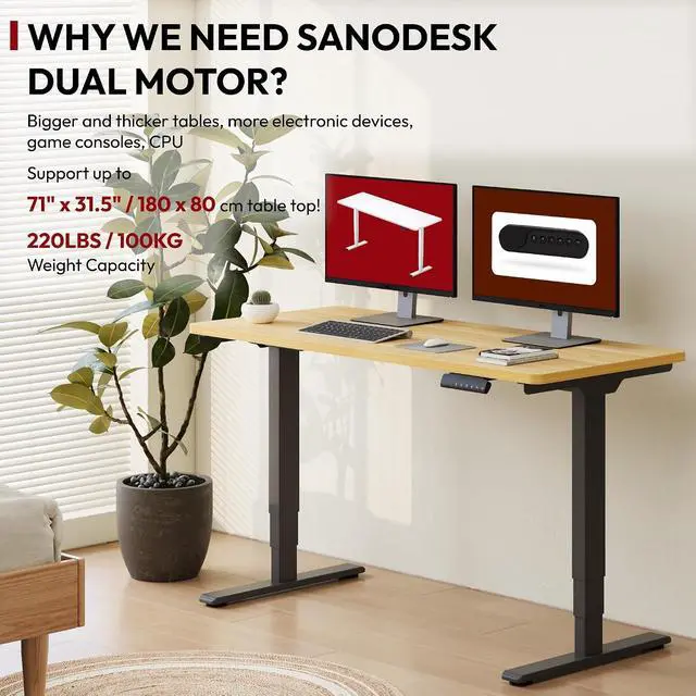 Alt view image 3 of 7 - 55" Electric Standing Desk,One-piece Dual Motor Height Adjustable Desk, Stable and Durable 3-Stage Stand up Desk for Home Office (Black Frame/55 x 28 Inch Maple top)