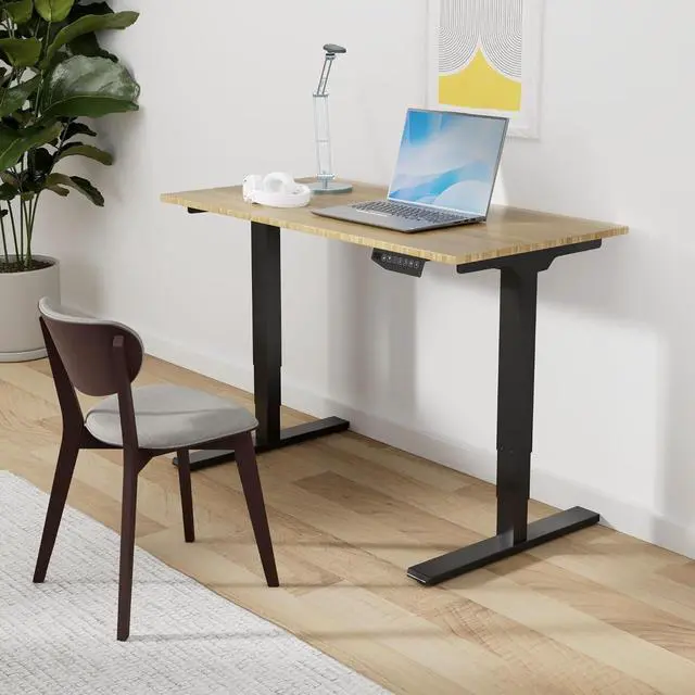 Alt view image 2 of 7 - 48 Inch Bamboo Electric Standing Desk, 3 Stage Dual Motor Height Adjustable Desk, Stable and Durable Sit to Stand Home Office Desk (Black Frame/ 48 x 24 Natural Bamboo Top)