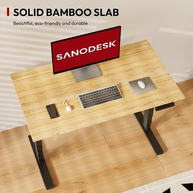 Alt view image 5 of 7 - 48 Inch Bamboo Electric Standing Desk, 3 Stage Dual Motor Height Adjustable Desk, Stable and Durable Sit to Stand Home Office Desk (Black Frame/ 48 x 24 Natural Bamboo Top)