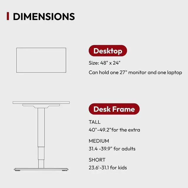 Alt view image 7 of 7 - 48 Inch Bamboo Electric Standing Desk, 3 Stage Dual Motor Height Adjustable Desk, Stable and Durable Sit to Stand Home Office Desk (Black Frame/ 48 x 24 Natural Bamboo Top)