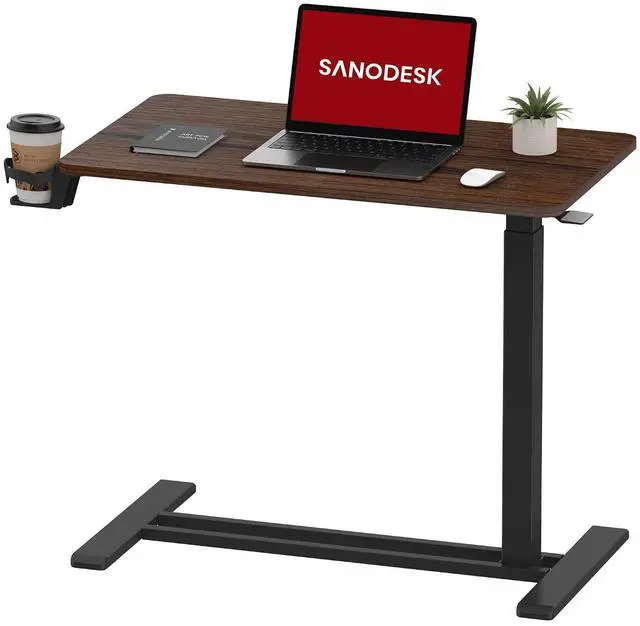 Main image of Mobile Standing Desk with Hidden Wheels,Pneumatic Laptop Desk Rolling Computer Cart Movable Height Adjustable Small Sit Stand Desk for Home Office(31.5" W x 17.7" D,Black Walnut)