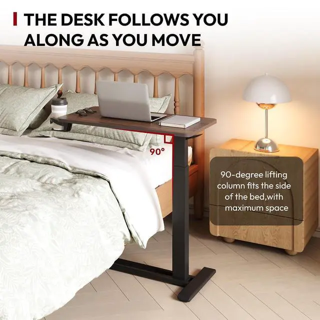 Alt view image 5 of 7 - Mobile Standing Desk with Hidden Wheels,Pneumatic Laptop Desk Rolling Computer Cart Movable Height Adjustable Small Sit Stand Desk for Home Office(31.5" W x 17.7" D,Black Walnut)