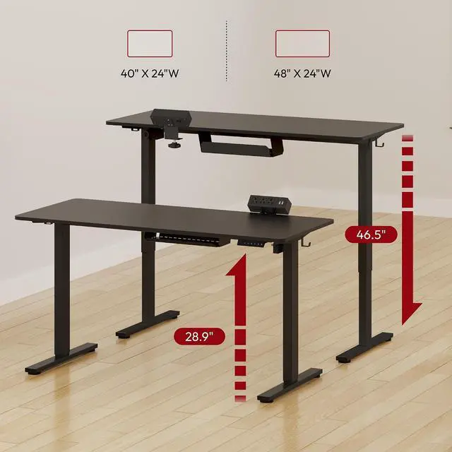 Alt view image 2 of 7 - Electric Standing Desk with Desk Clamp Power Strip 40"x 24" Whole-Piece Desktop Height Adjustable Stand Up Desk with Cable Management Sit Stand Home Office Desk Black Frame/Black Top