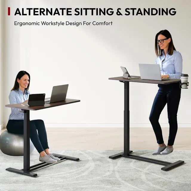 Alt view image 6 of 7 - Mobile Standing Desk with Hidden Wheels,Pneumatic Laptop Desk Rolling Computer Cart Movable Height Adjustable Small Sit Stand Desk for Home Office(31.5" W x 17.7" D,Black Walnut)