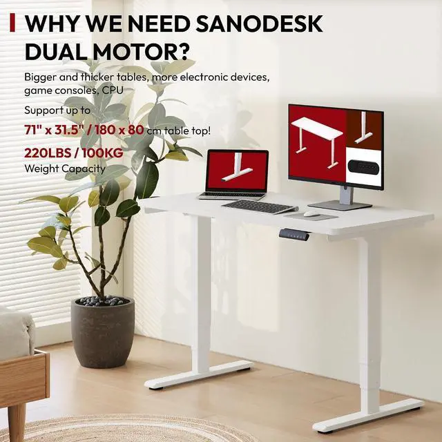 Alt view image 3 of 7 - 48" Electric Standing Desk,One-Piece Dual Motor Height Adjustable Desk, Stable and Durable 3-Stage Stand up Desk for Home Office (White Frame/48 x 30 Inch White top)