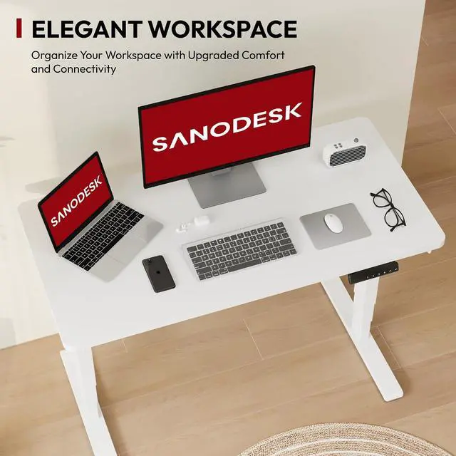 Alt view image 5 of 7 - 48" Electric Standing Desk,One-Piece Dual Motor Height Adjustable Desk, Stable and Durable 3-Stage Stand up Desk for Home Office (White Frame/48 x 30 Inch White top)