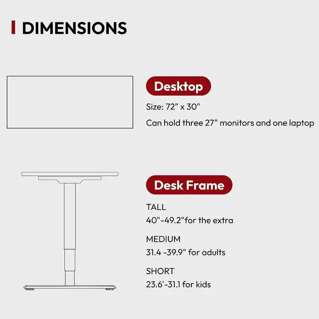 Alt view image 6 of 7 - Standing Desk with Dual Motor, 3-Stage Lifting Column, Handset with 3 Preset and Sit-Stand Reminder - 72 inch Whole Piece Real Bamboo/Black Frame, Height Adjustable Desk for Home and Office