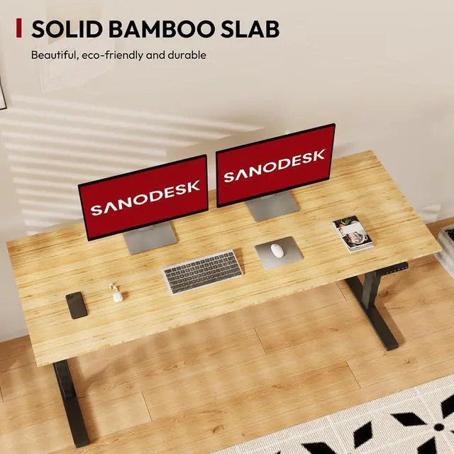 Alt view image 3 of 7 - Standing Desk with Dual Motor, 3-Stage Lifting Column, Handset with 3 Preset and Sit-Stand Reminder - 72 inch Whole Piece Real Bamboo/Black Frame, Height Adjustable Desk for Home and Office