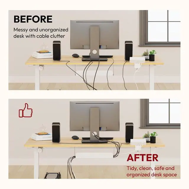 Alt view image 5 of 7 - Electric Standing Desk with Desk Clamp Power Strip 55"x 28" Whole-Piece Desktop Height Adjustable Stand Up with Cable Management Sit Stand Home Office Desk White Frame/Maple Top