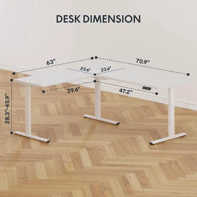 Alt view image 3 of 7 - L Shaped Standing Desk Adjustable Height, Electric Corner Standing Desk, 71 x 63 inch Sit Stand Computer Table with Splice Board, White