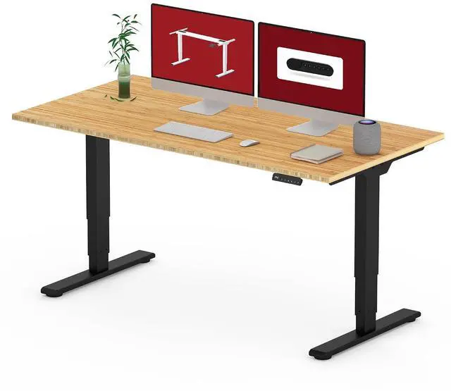 Main image of 55 Inch 3 Stage Bamboo Electric Standing Desk, Dual Motor Height Adjustable Desk, Whole-Piece Desktop Sit to Stand Home Office Desk (Black Frame/ 55 x 28 Natural Bamboo Top)