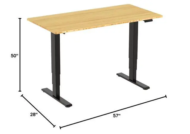 Alt view image 3 of 7 - 55 Inch 3 Stage Bamboo Electric Standing Desk, Dual Motor Height Adjustable Desk, Whole-Piece Desktop Sit to Stand Home Office Desk (Black Frame/ 55 x 28 Natural Bamboo Top)