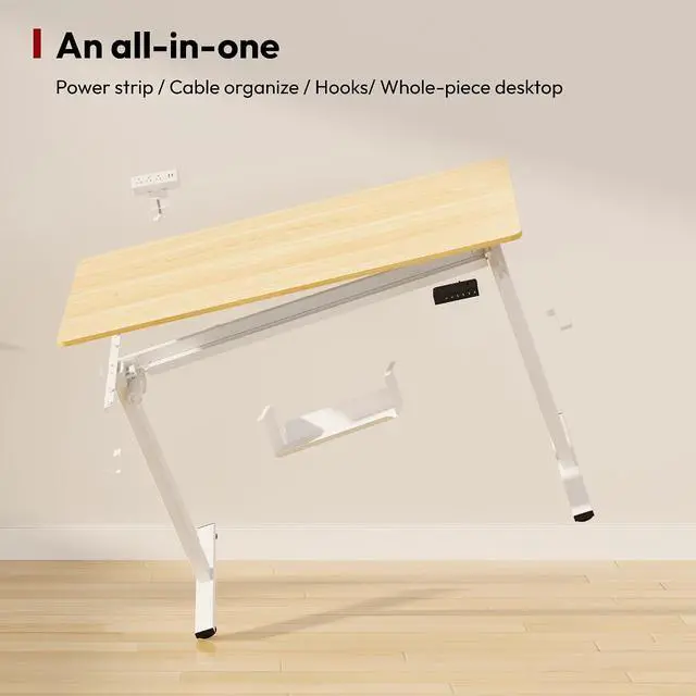 Alt view image 7 of 7 - Electric Standing Desk with Desk Clamp Power Strip 55"x 28" Whole-Piece Desktop Height Adjustable Stand Up with Cable Management Sit Stand Home Office Desk White Frame/Maple Top