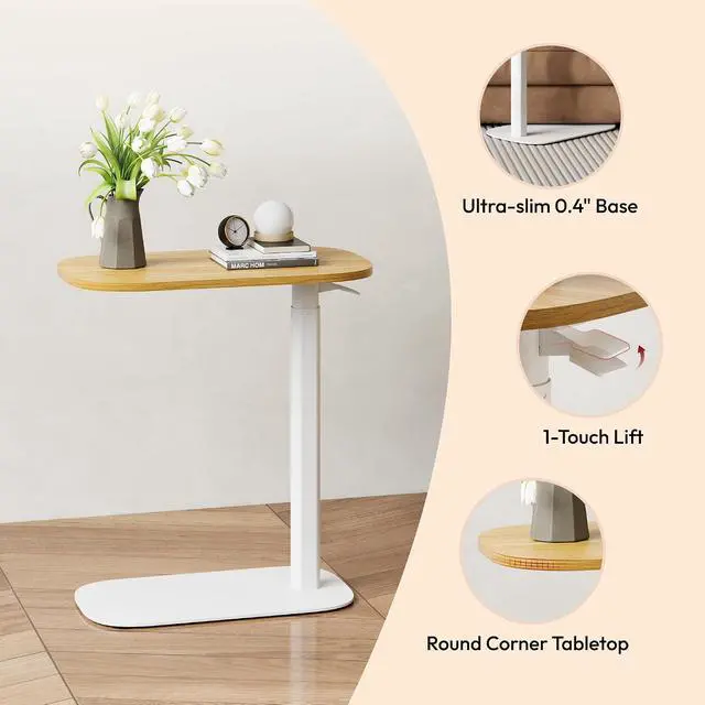 Alt view image 7 of 7 - Adjustable Overbed Bedside Table Pneumatic Adjustable Height Laptop Computer Standing Desk Cart with Tray, Hospital and Home Use(23.6" W x 13.8" D,Maple)