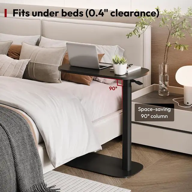 Alt view image 3 of 7 - Adjustable Overbed Bedside Table Pneumatic Adjustable Height Laptop Computer Standing Desk Cart with Tray, Hospital and Home Use(23.6" W x 13.8" D,Black)