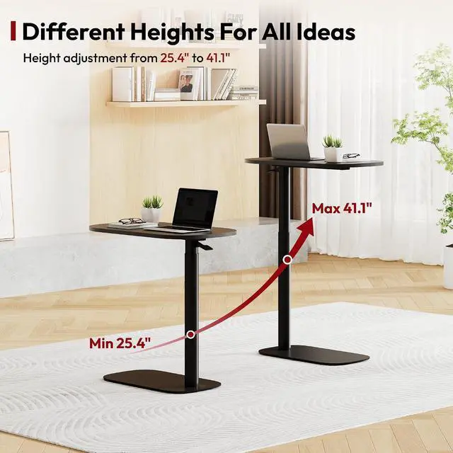 Alt view image 5 of 7 - Adjustable Overbed Bedside Table Pneumatic Adjustable Height Laptop Computer Standing Desk Cart with Tray, Hospital and Home Use(23.6" W x 13.8" D,Black)